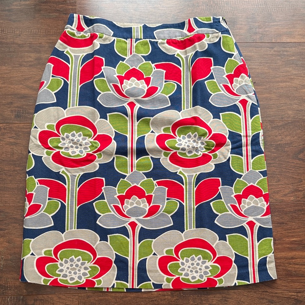 Boden Bold Floral Pencil Skirt in Red, Green, and Blue